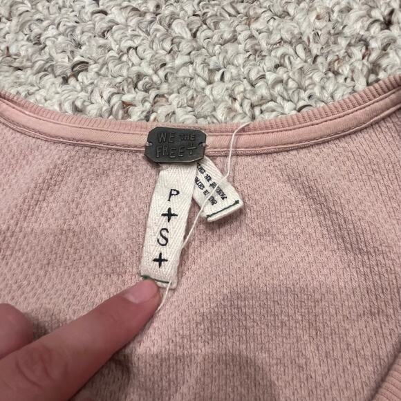 We the Free Kyoto Cuff Thermal Long Sleeve Tee Sz S Pink Patchwork Boho - Picture 2 of 8